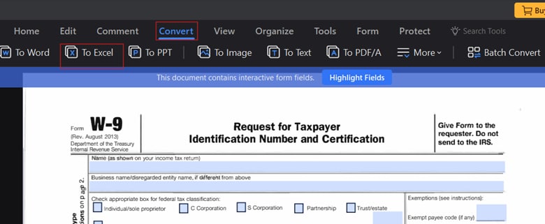 pdfelement covert to excel file