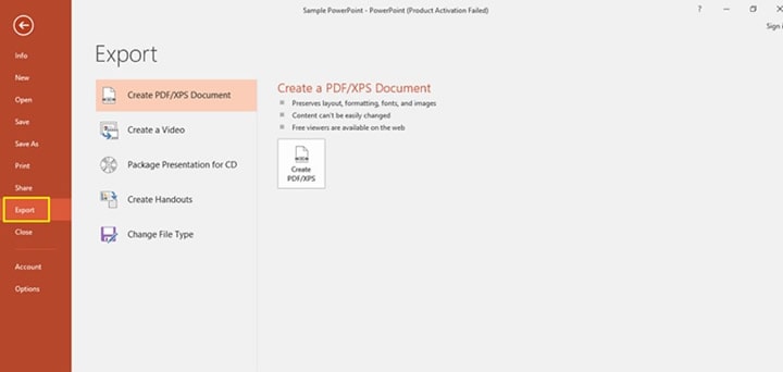 export to pdf from powerpoint