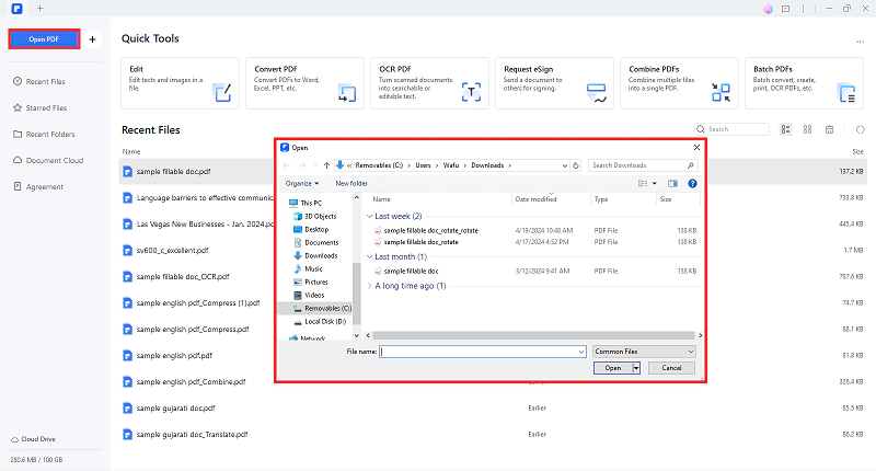 open document on pdfelement