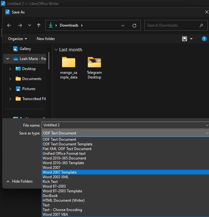 libreoffice save as word