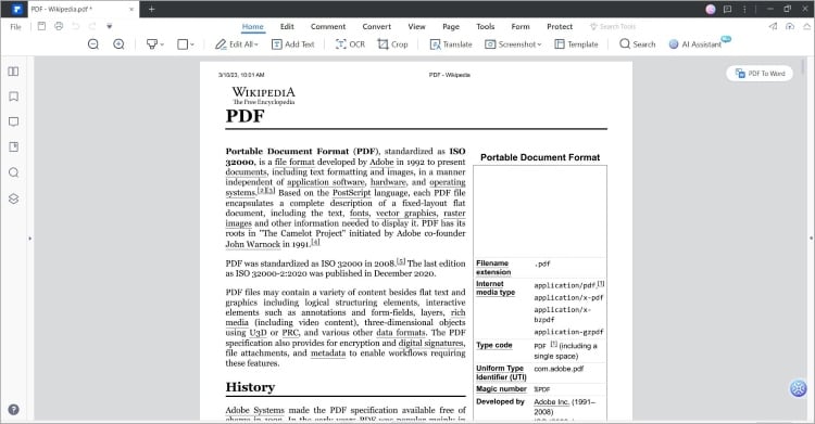a pdf opened with wondershare pdfelement