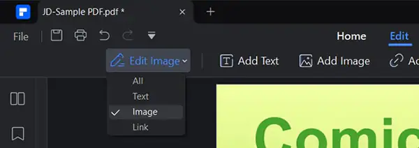 edit image option on pdfelement