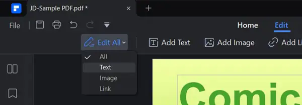 edit text option on pdfelement