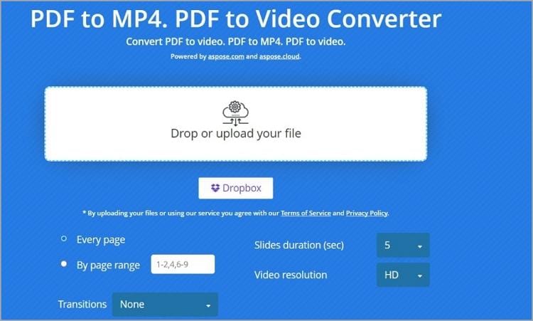 aspose pdf to mp4 user interface