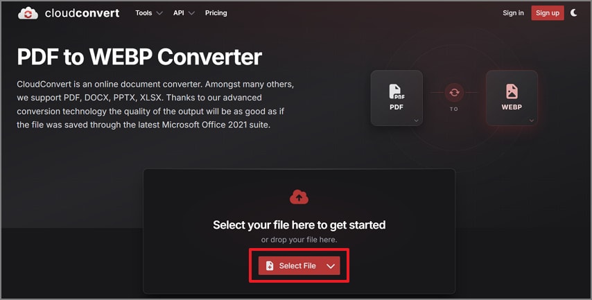 access pdf to webp converter