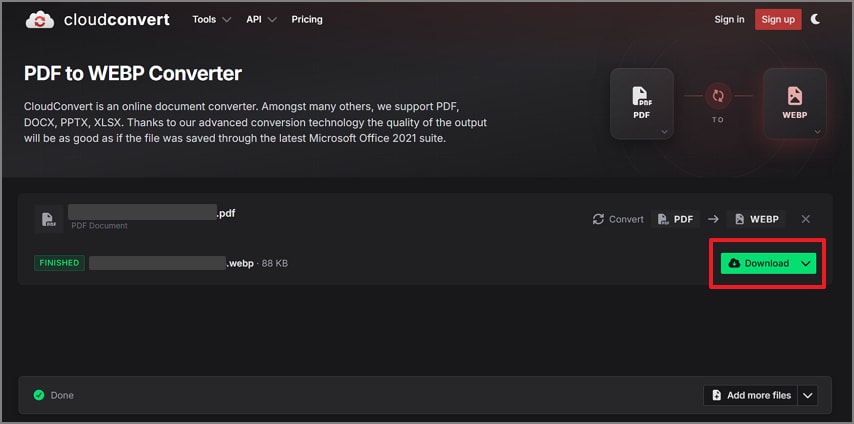 download converted webp
