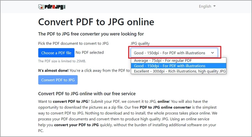 Pdf2Jpg choose jpg quality