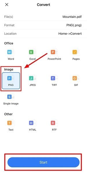 seleziona il formato del file di output