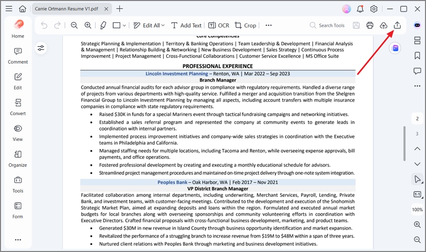 abrir la opción de compartir PDF en PDFelement