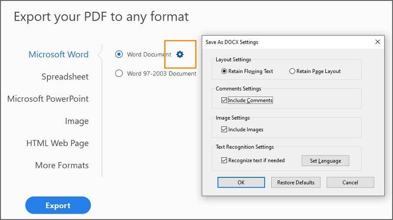 Logiciel de Conversion de PDF en Word Adobe Téléchargeable