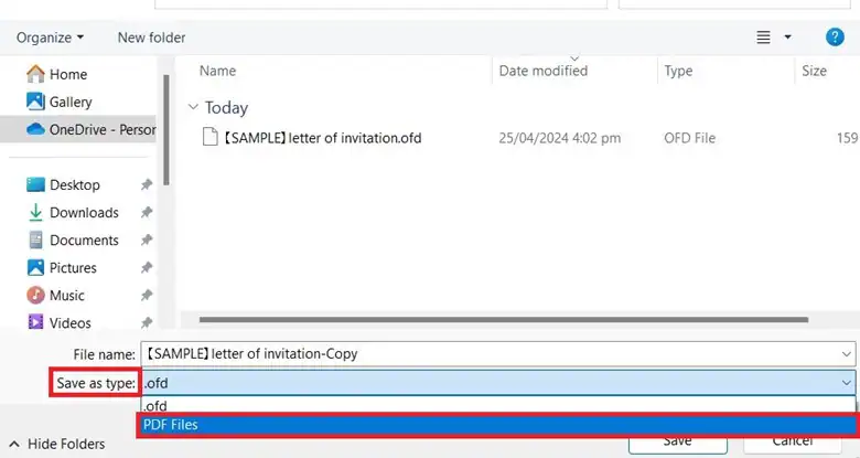 ofd-Datei als PDF-Datei speichern