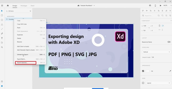adobe export selected