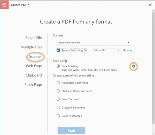 create pdf file from scanner