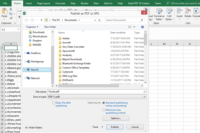 export excel cells to pdf
