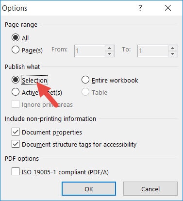 save excel selection as pdf