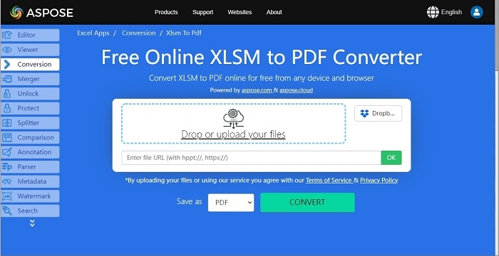 Convert XLSM to PDF Online