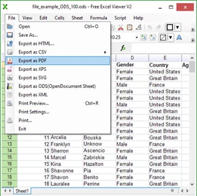 free excel viewer export to pdf