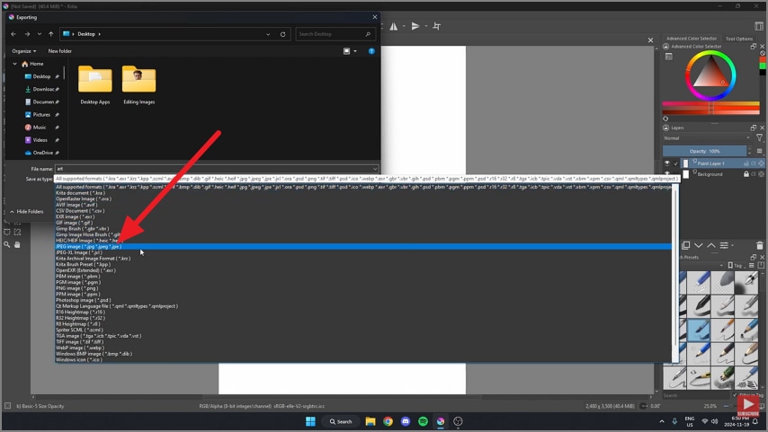 exportar ilustración de Krita como JPG