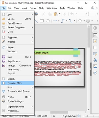 libreoffice export odp to pdf