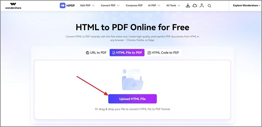 Subir archivo MHTML al convertidor online HiPDF