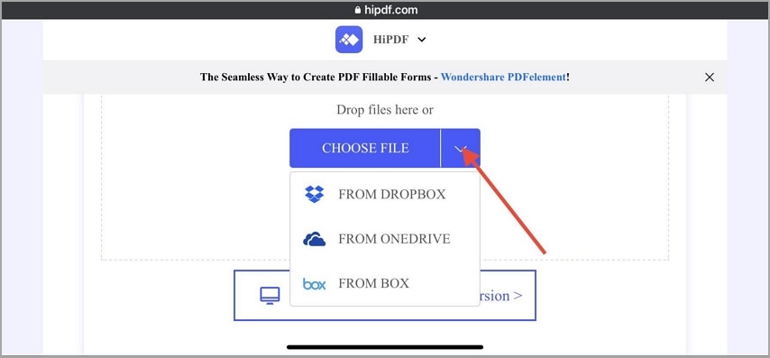 change png to pdf hipdf choose file