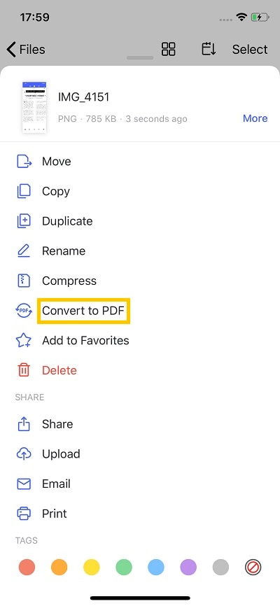 Select Convert to PDF on iPhone