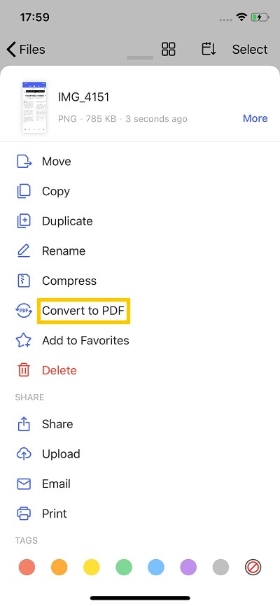 Seleziona Converti in PDF su iPhone