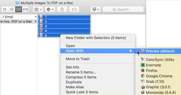 Múltiplos PNGs para PDF no Mac