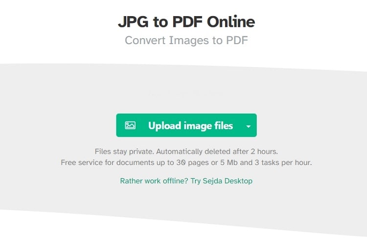 Sejda JPG in PDF in 100kb