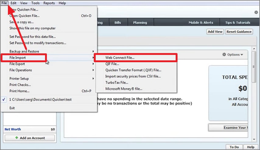 choose file import qfx file