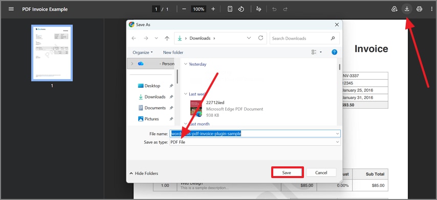 save invoice as pdf