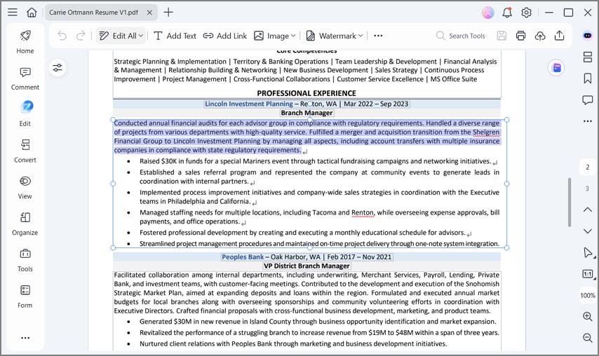 editar texto e imágenes del currículum en PDF con PDFelement