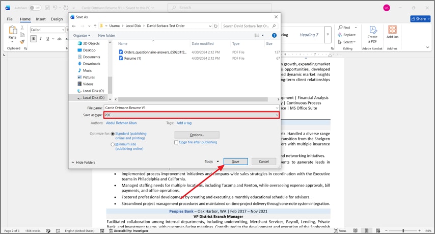 guardar currículum de Word como PDF