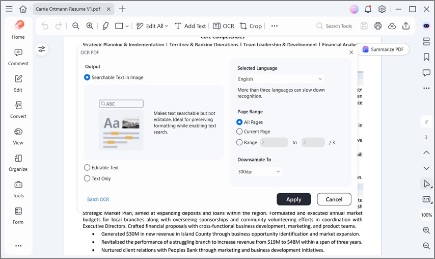convertir currículum escaneado en PDF editable con OCR de PDFelement