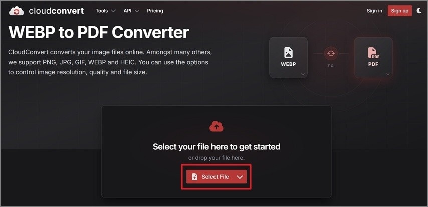 add file in cloudconverter online tool