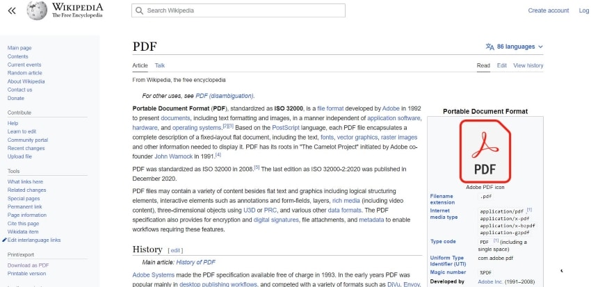 a wikipedia article about pdf