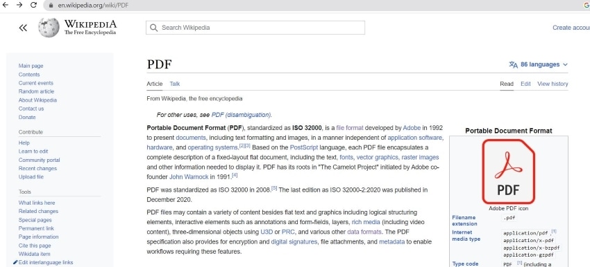 opening a wikipedia article