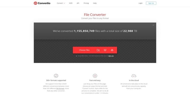 Домашняя страница инструмента Convertio