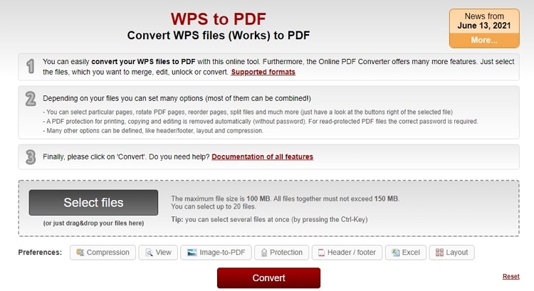 Online2PDF WPS to PDF