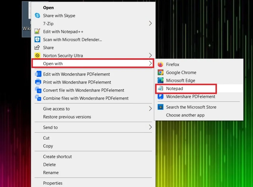 opening pdf with notepad