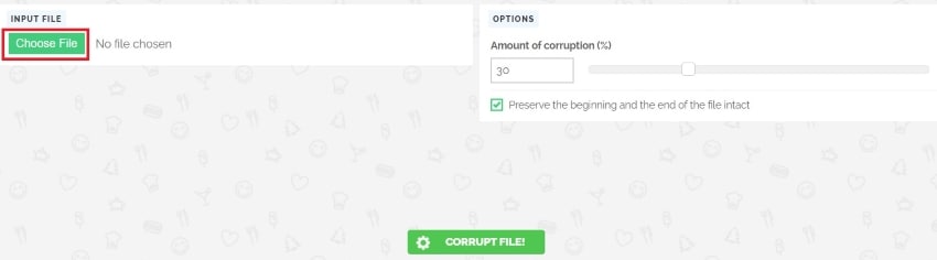 choose file option on pinetools corrupter