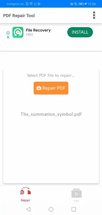 reparar el pdf utilizando la aplicación