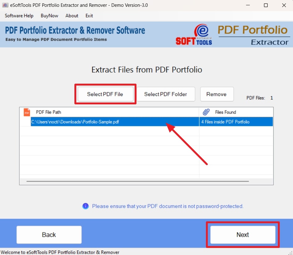 select pdf files to extract