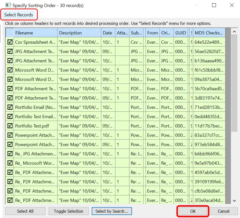 seleccionar registros para convertir a pdf