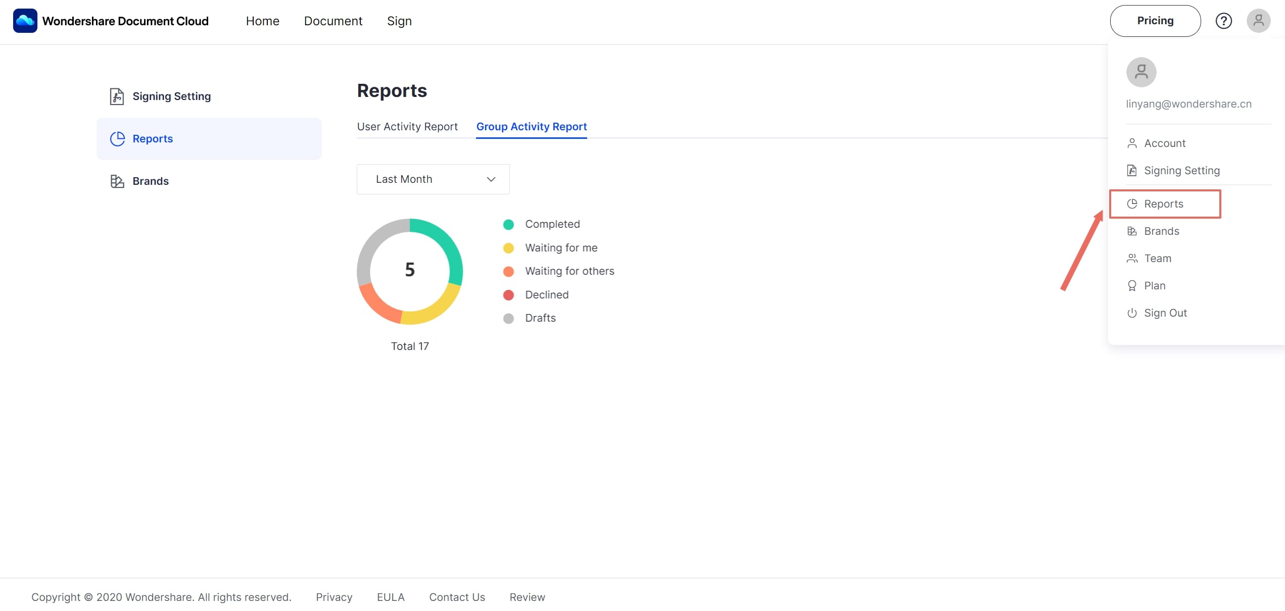 team reports page