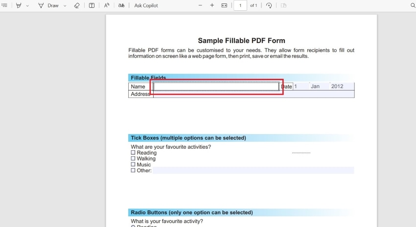 editing blank fields in pdf using edge