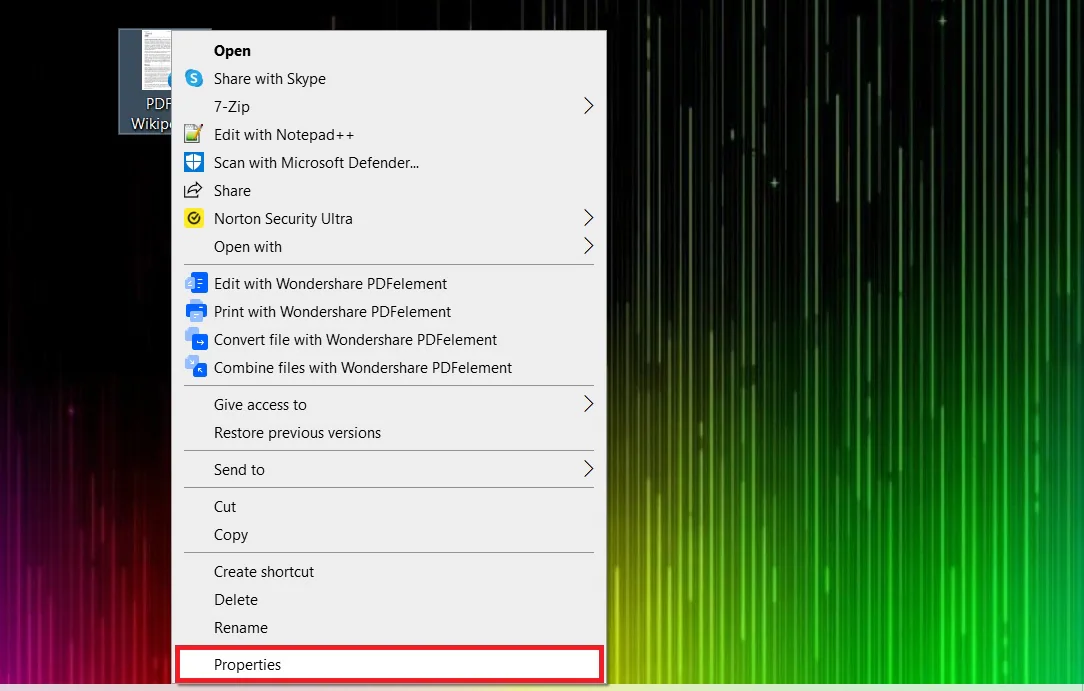 opening microsoft pdf properties