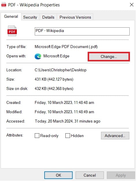 changing the application for opening pdfs