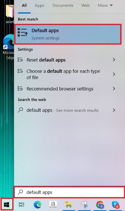 opening default apps settings through search