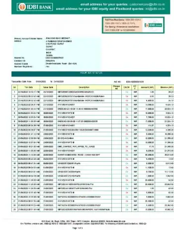 estado de cuenta de IDBI Bank